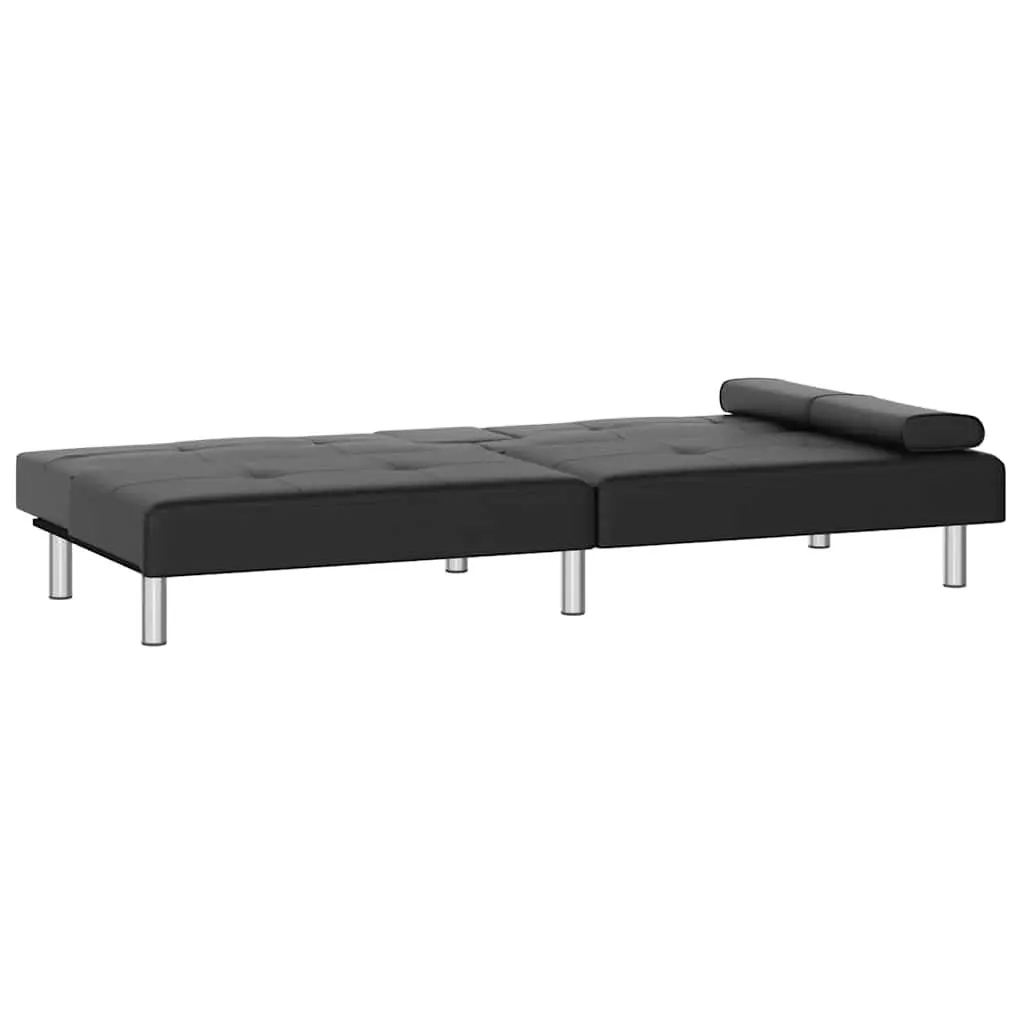 Sofa Bed Faux Leather Adjustable Backrest Black