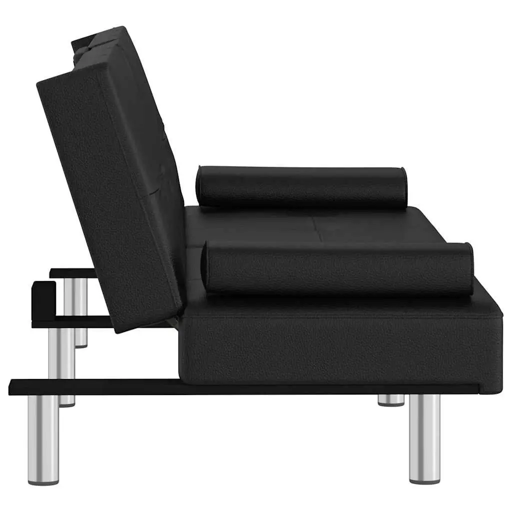 Sofa Bed Faux Leather Adjustable Backrest Black