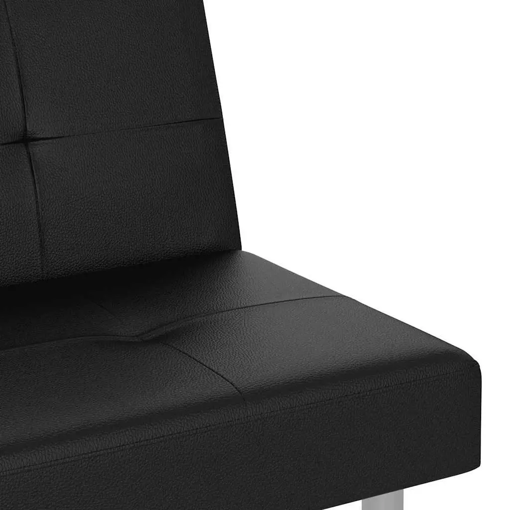 Sofa Bed Faux Leather Adjustable Backrest Black
