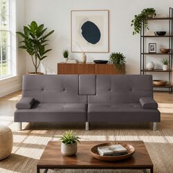 Practical Grey Faux Leather Sofa Bed for Any Home
