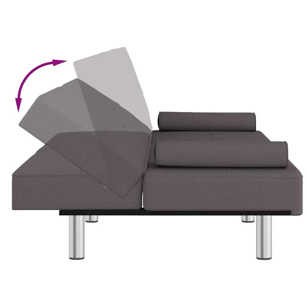 Sofa Bed Faux Leather Grey Adjustable Backrest Recliner with Cup Holders and Foldable Table
