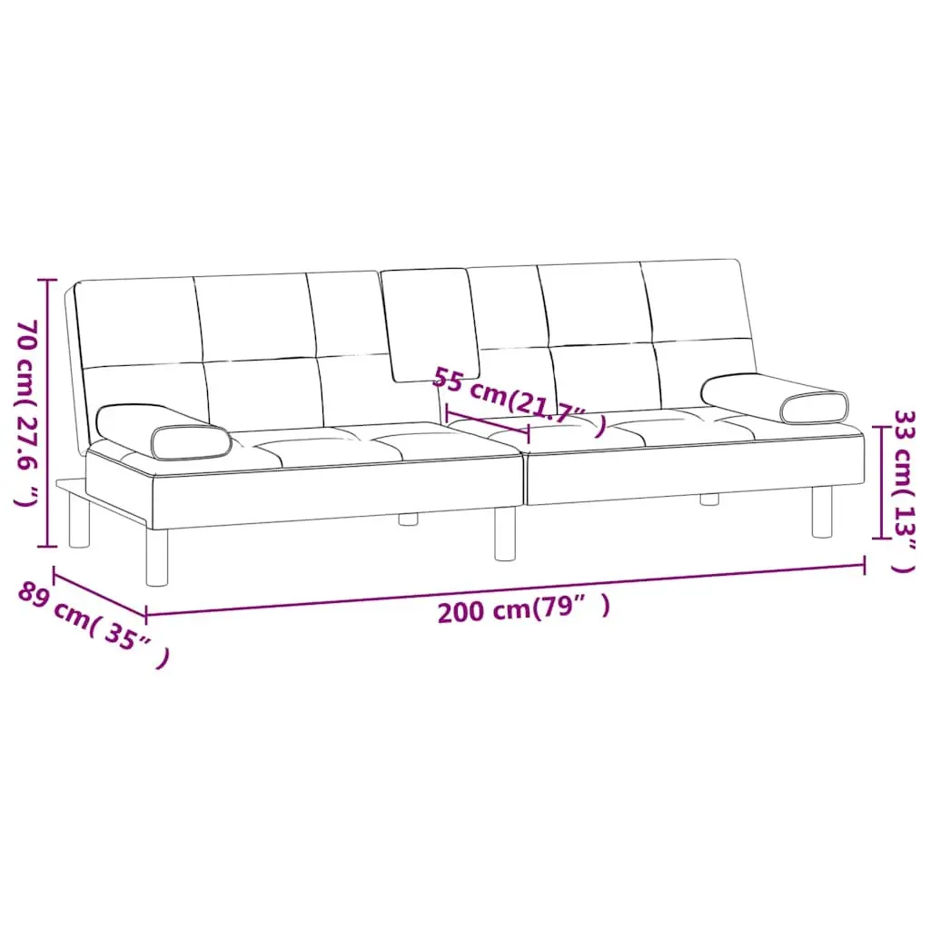 Sofa Bed Faux Leather Grey Adjustable Backrest Recliner with Cup Holders and Foldable Table