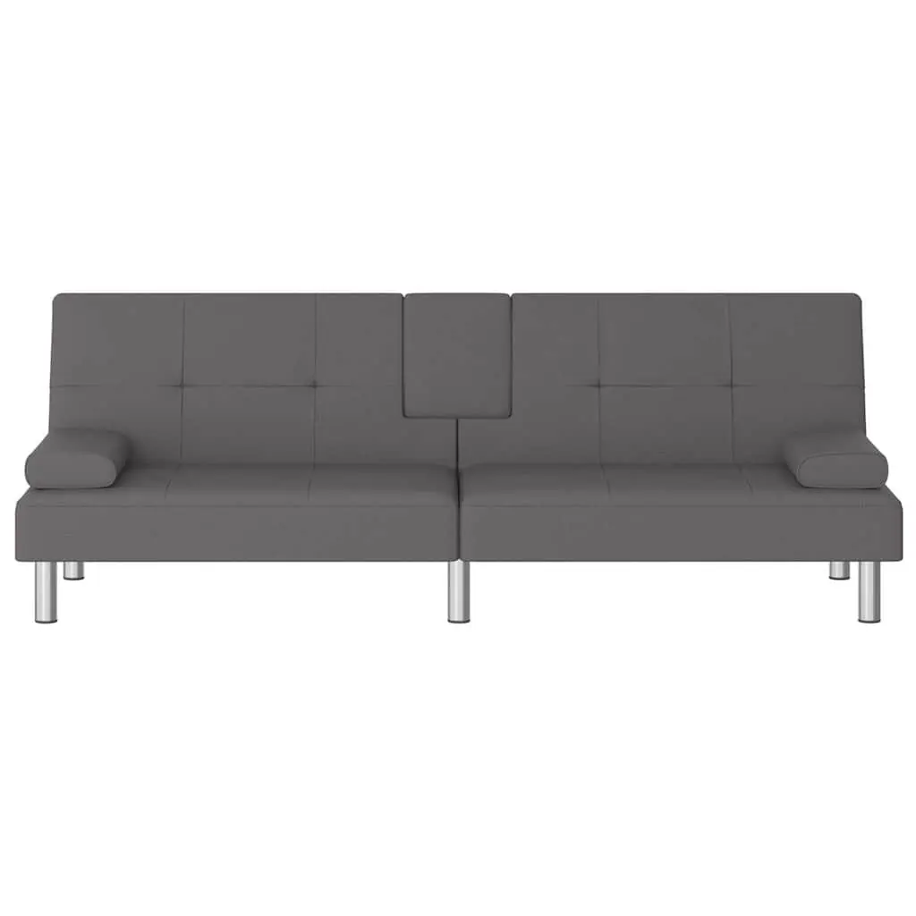 Sofa Bed Faux Leather Grey Adjustable Backrest Recliner with Cup Holders and Foldable Table