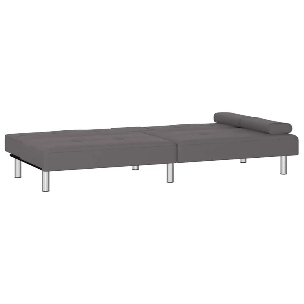 Sofa Bed Faux Leather Grey Adjustable Backrest Recliner with Cup Holders and Foldable Table
