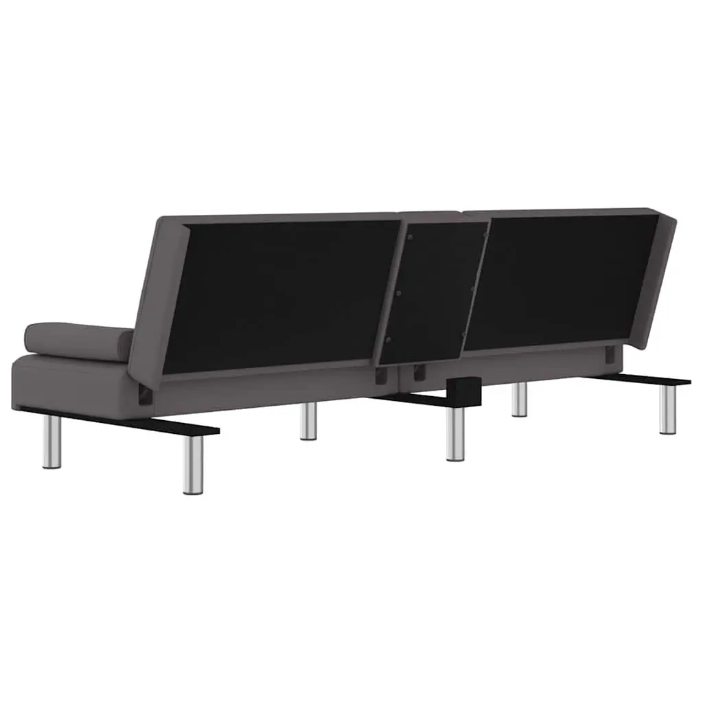 Sofa Bed Faux Leather Grey Adjustable Backrest Recliner with Cup Holders and Foldable Table