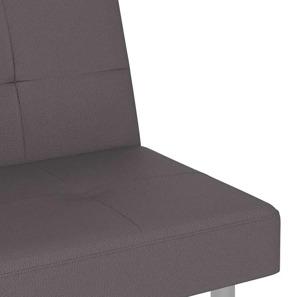 Sofa Bed Faux Leather Grey Adjustable Backrest Recliner with Cup Holders and Foldable Table