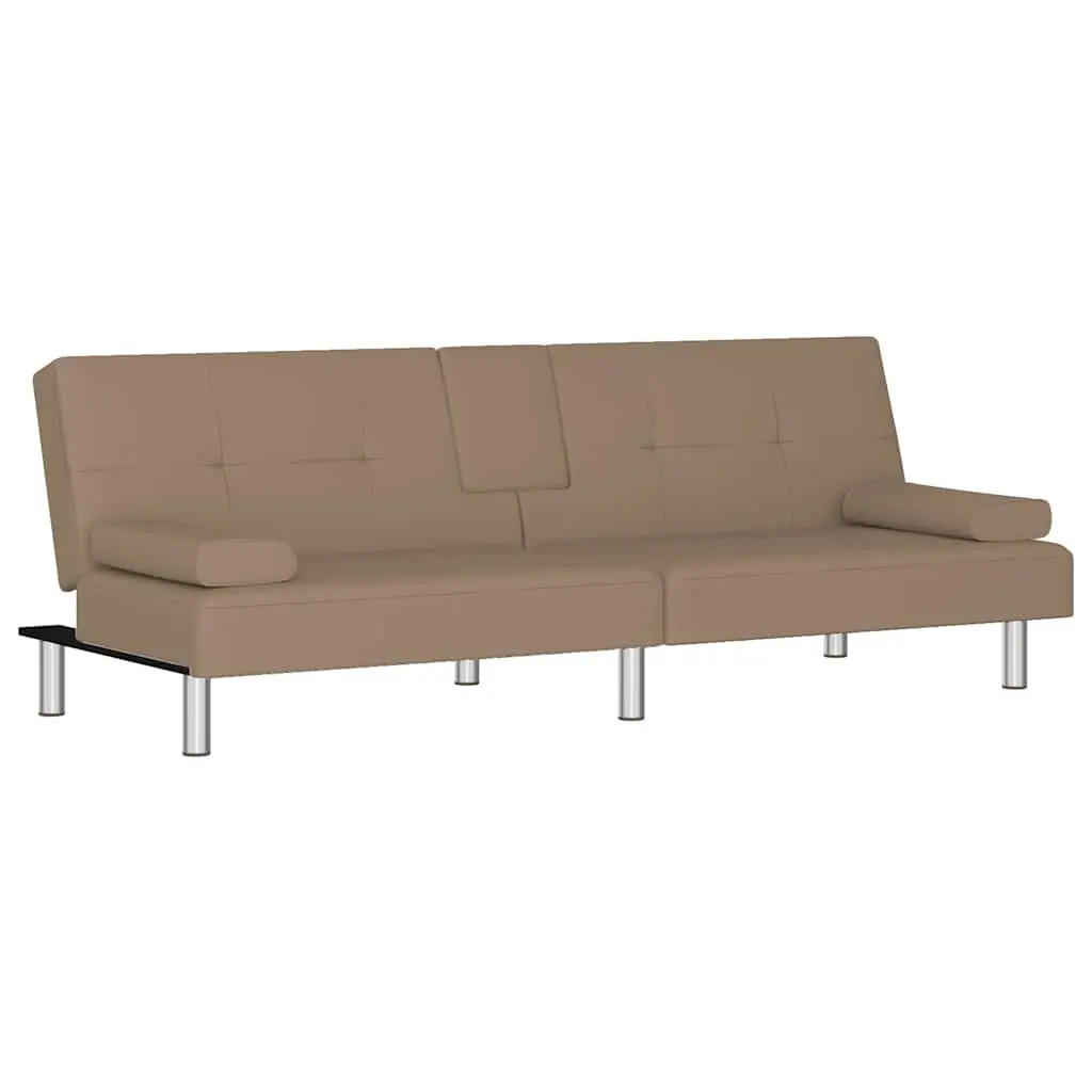 Sofa Bed Faux Leather Adjustable Backrest Brown