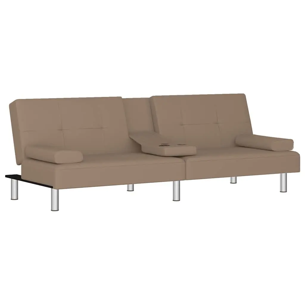 Sofa Bed Faux Leather Adjustable Backrest Brown