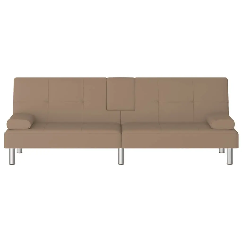 Sofa Bed Faux Leather Adjustable Backrest Brown