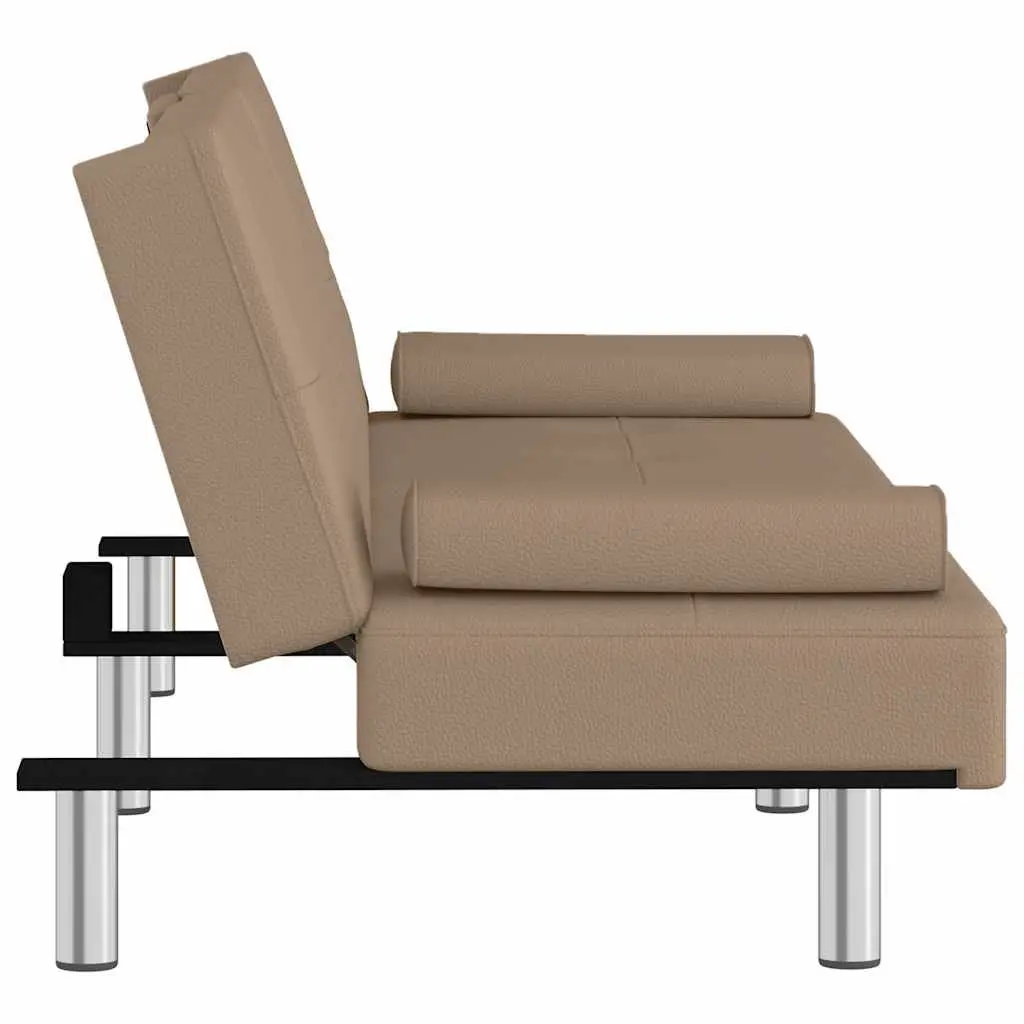 Sofa Bed Faux Leather Adjustable Backrest Brown