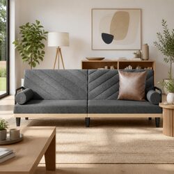 Comfortable Grey Sofa Bed with Armrests for Home Use