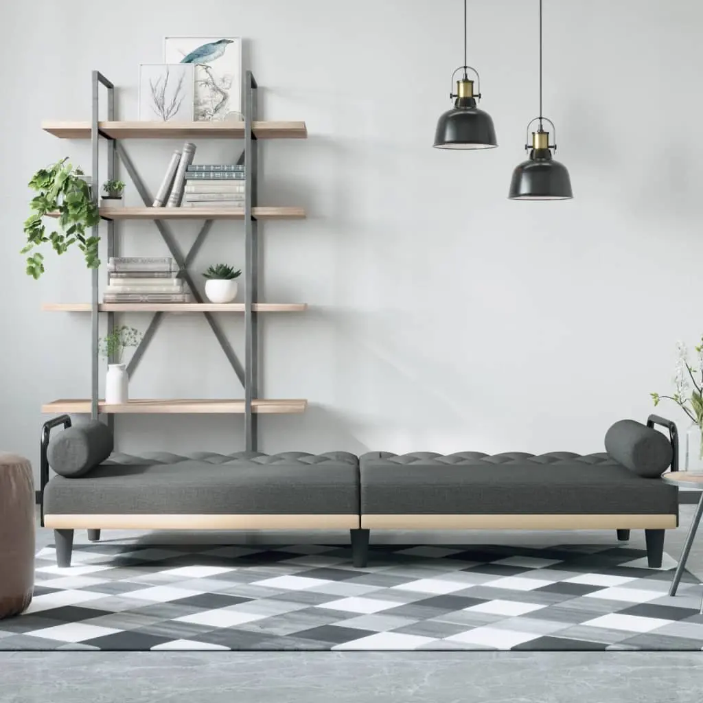 Sofa Bed with Armrests Grey Fabric Adjustable Backrest Sleeper Couch Guest Bed