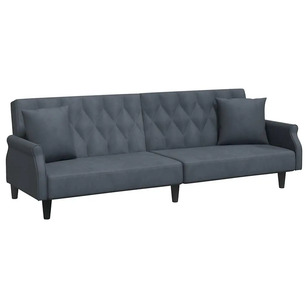 Grey Velvet Sofa Bed with Armrests Adjustable Backrest Sleeper Couch Guest Bed