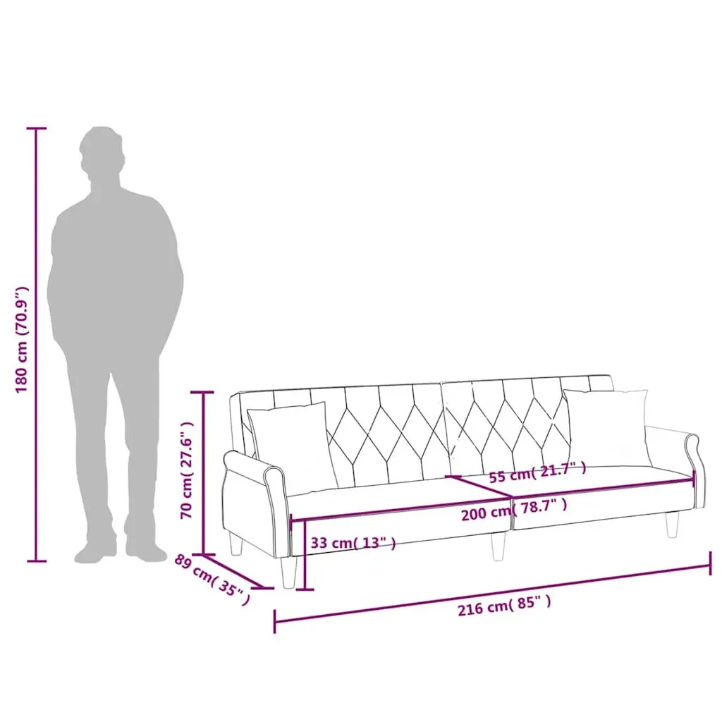 Grey Velvet Sofa Bed with Armrests Adjustable Backrest Sleeper Couch Guest Bed