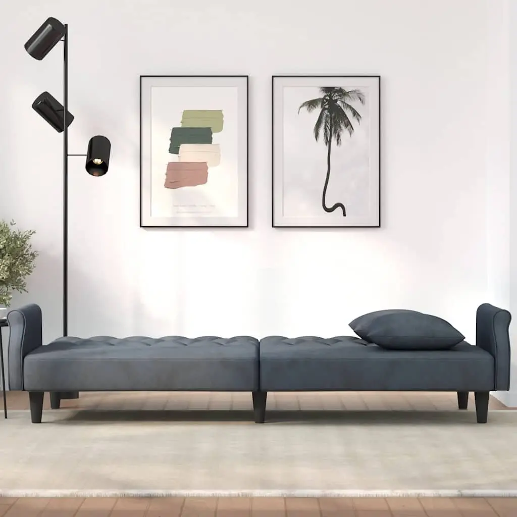Grey Velvet Sofa Bed with Armrests Adjustable Backrest Sleeper Couch Guest Bed