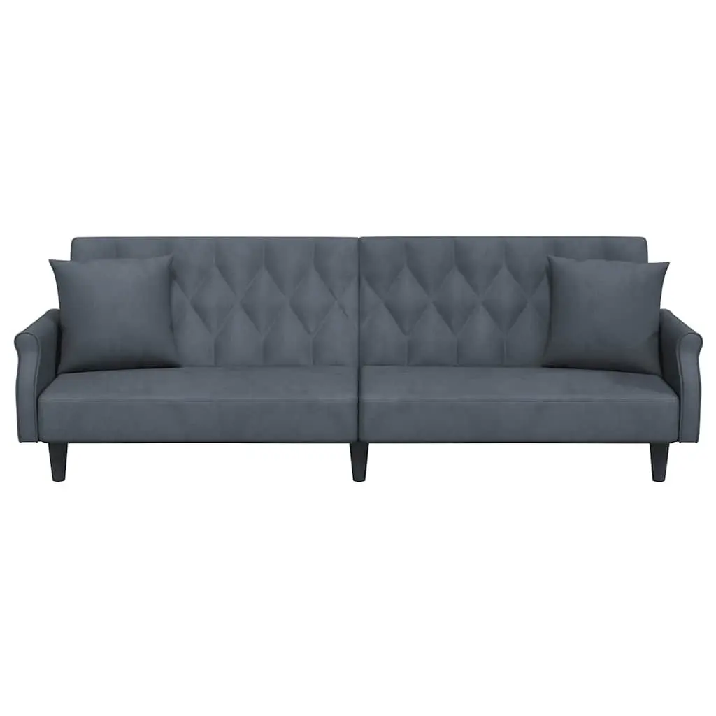 Grey Velvet Sofa Bed with Armrests Adjustable Backrest Sleeper Couch Guest Bed