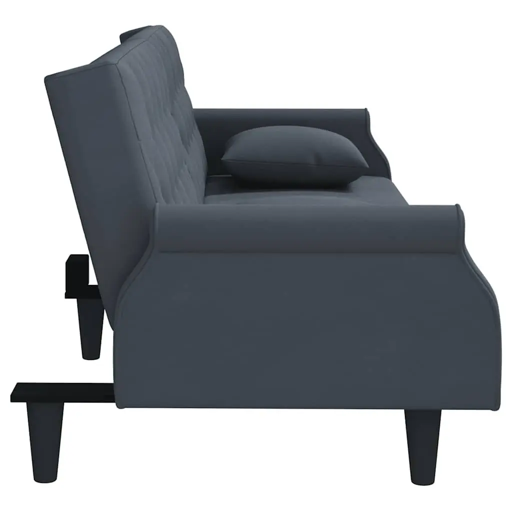 Grey Velvet Sofa Bed with Armrests Adjustable Backrest Sleeper Couch Guest Bed