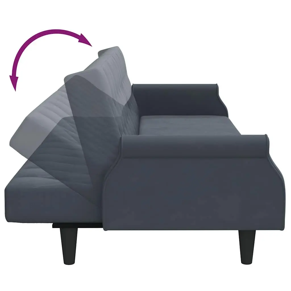 Grey Velvet Sofa Bed with Armrests Adjustable Backrest Sleeper Couch Guest Bed