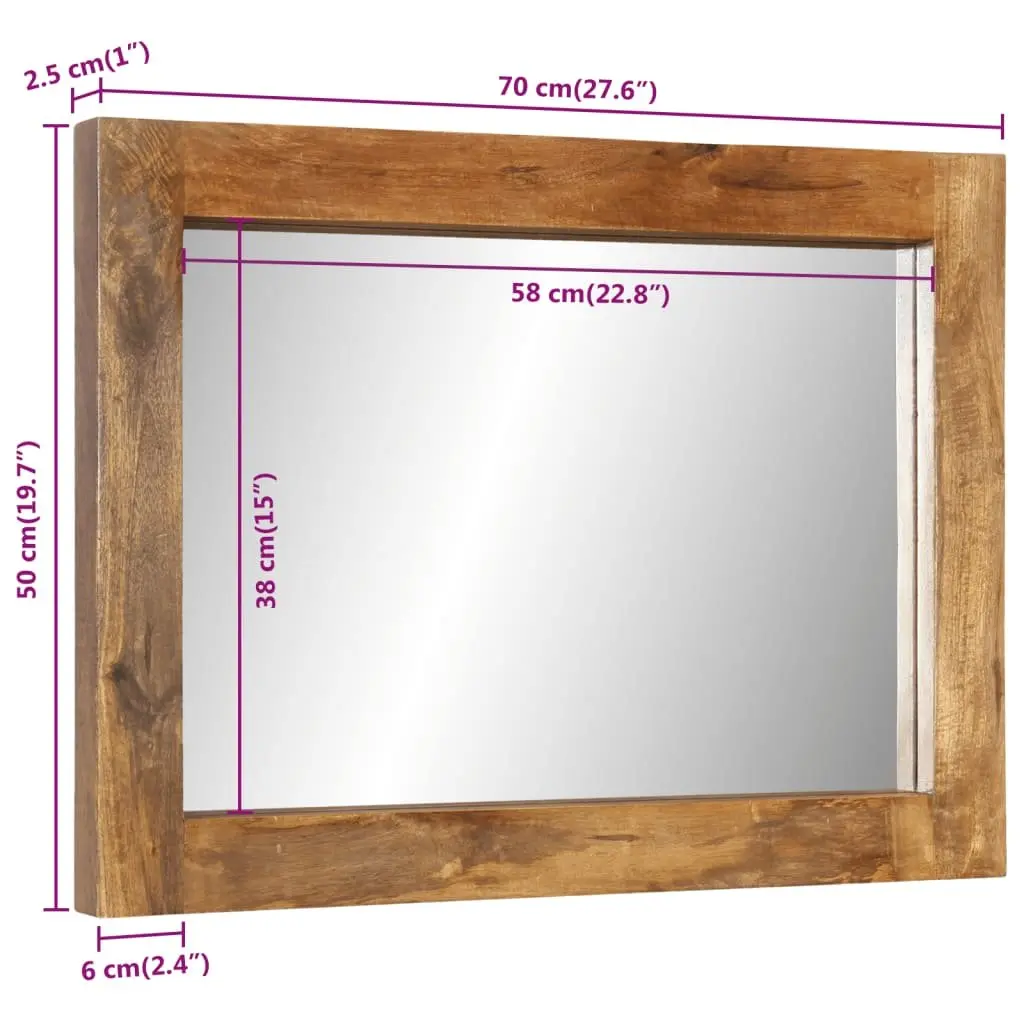 Wall-Mounted Mirror 70x50 cm Solid Mango Wood Frame Glass Bedroom Hallway Decor