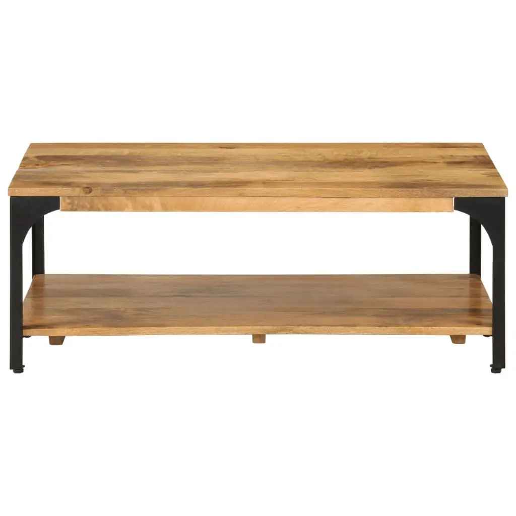 Coffee Table 2-Layer Brown Solid Wood Mango Steel Frame Living Room Storage