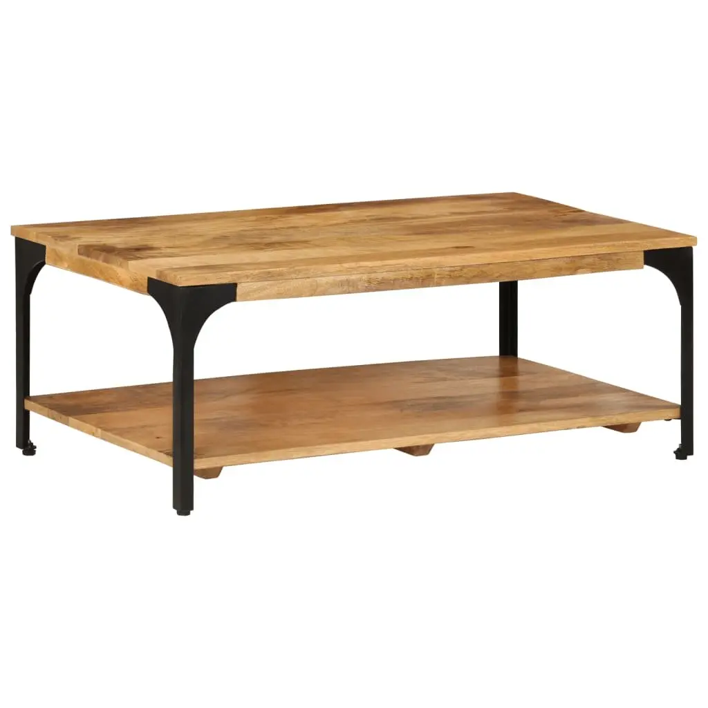 Coffee Table 2-Layer Brown Solid Wood Mango Steel Frame Living Room Storage