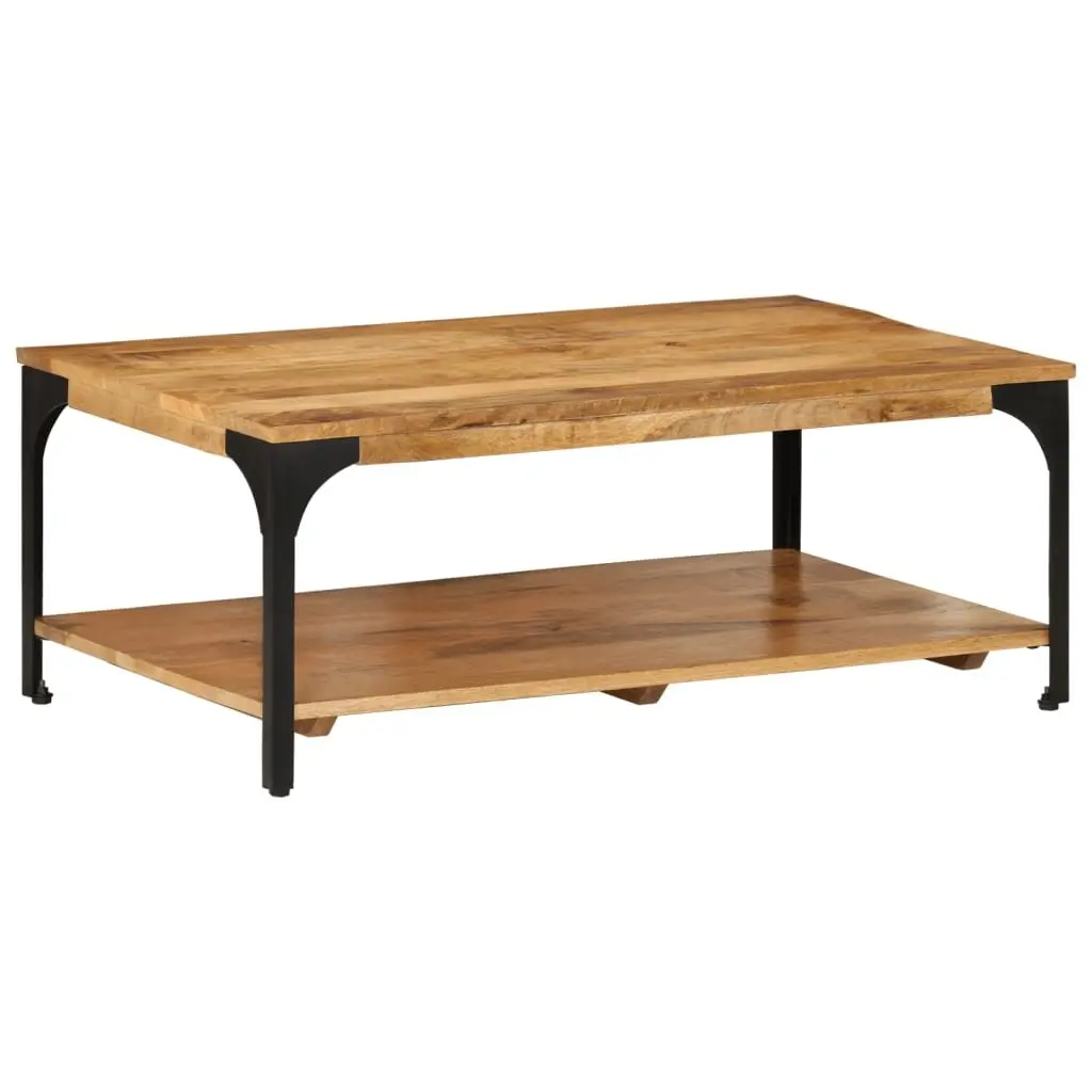Coffee Table 2-Layer Brown Solid Wood Mango Steel Frame Living Room Storage