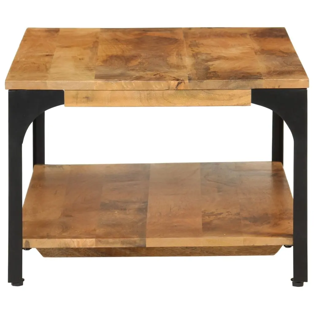 Coffee Table 2-Layer Brown Solid Wood Mango Steel Frame Living Room Storage