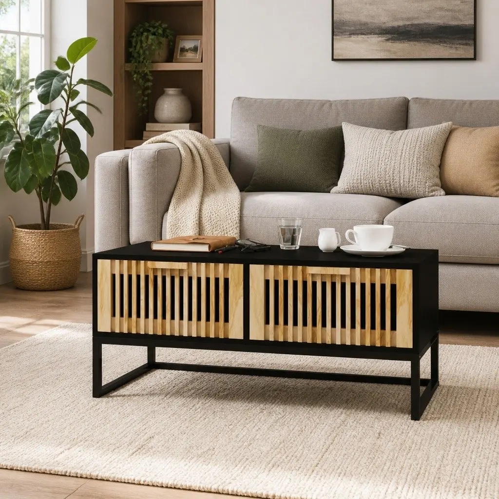 Black Coffee Table with Two Organizing Drawers