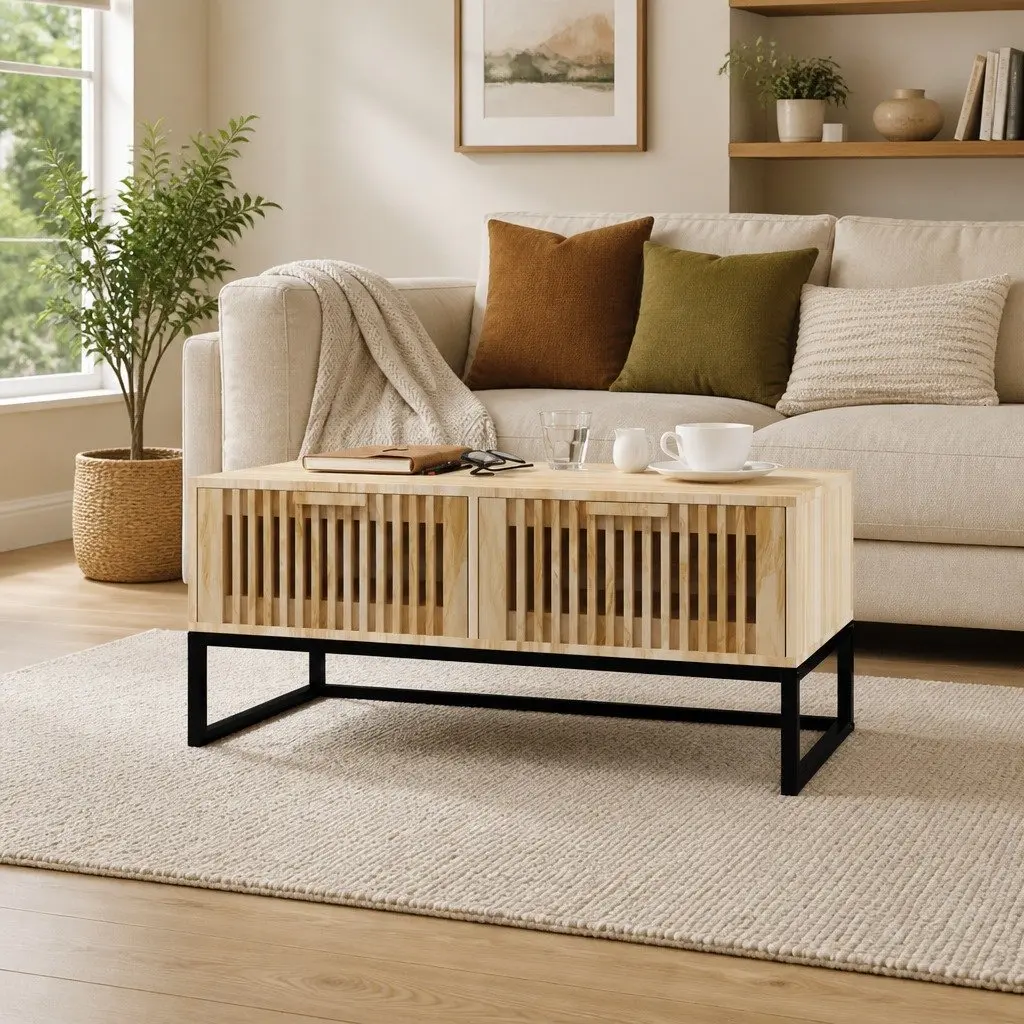 Coffee Table Engineered Wood Brown with Storage Drawers 80 x 40 x 35 cm