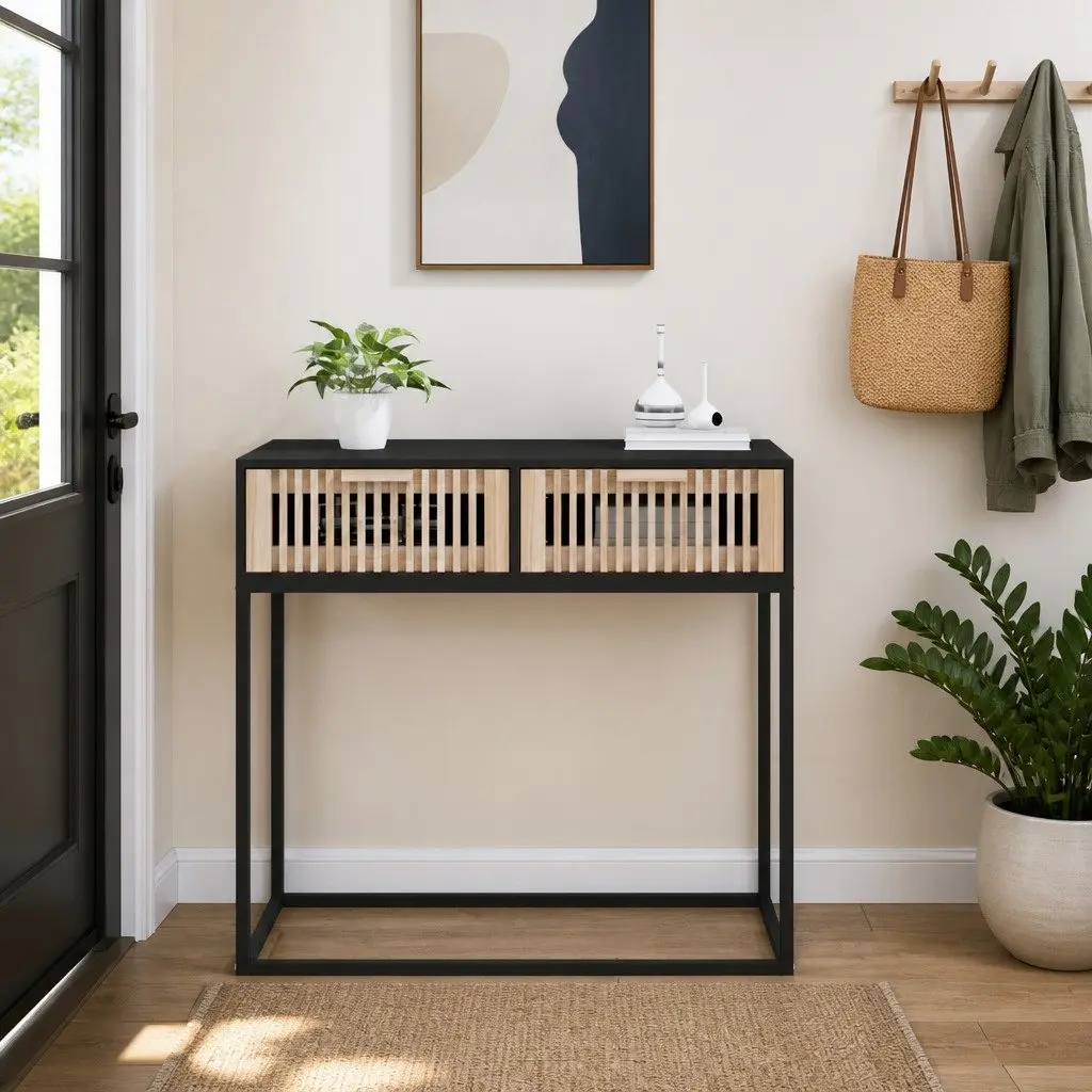 Console Table Engineered Wood Iron 80x30x75 cm Black