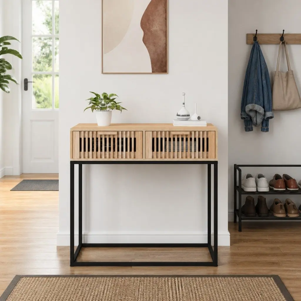 Console Table Engineered Wood 80x30x75cm Brown Iron