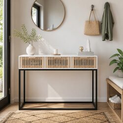 Console Table White 105x30x75cm 3 Drawers Hallway Accent End Table Storage