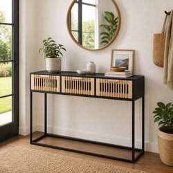 Console Table Black Scandinavian Design 3 Drawers Storage Accent Side Hall Table