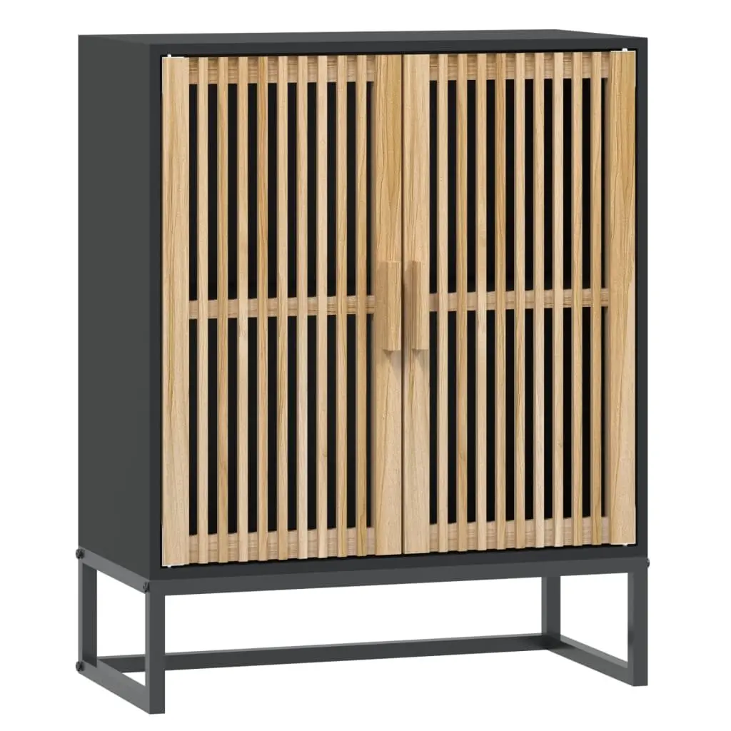 Sideboard Cabinet Black Engineered Wood 60cm Wide 30cm Deep 75cm High for Living Room and Hallway Storage