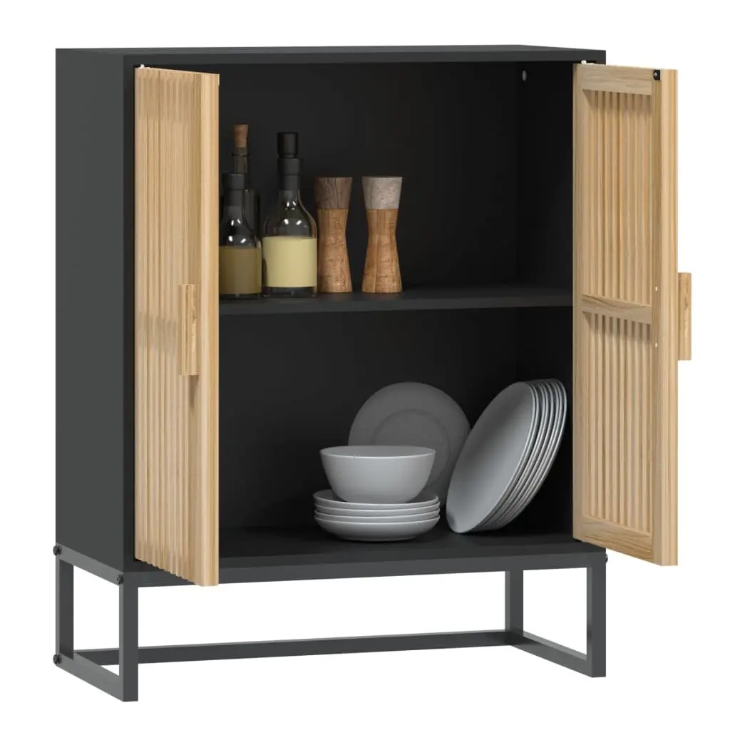 Sideboard Cabinet Black Engineered Wood 60cm Wide 30cm Deep 75cm High for Living Room and Hallway Storage