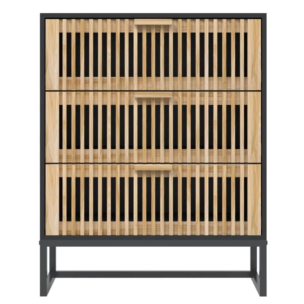 Sideboard Storage Cabinet Black 60x30x75cm Engineered Wood Drawers Furniture