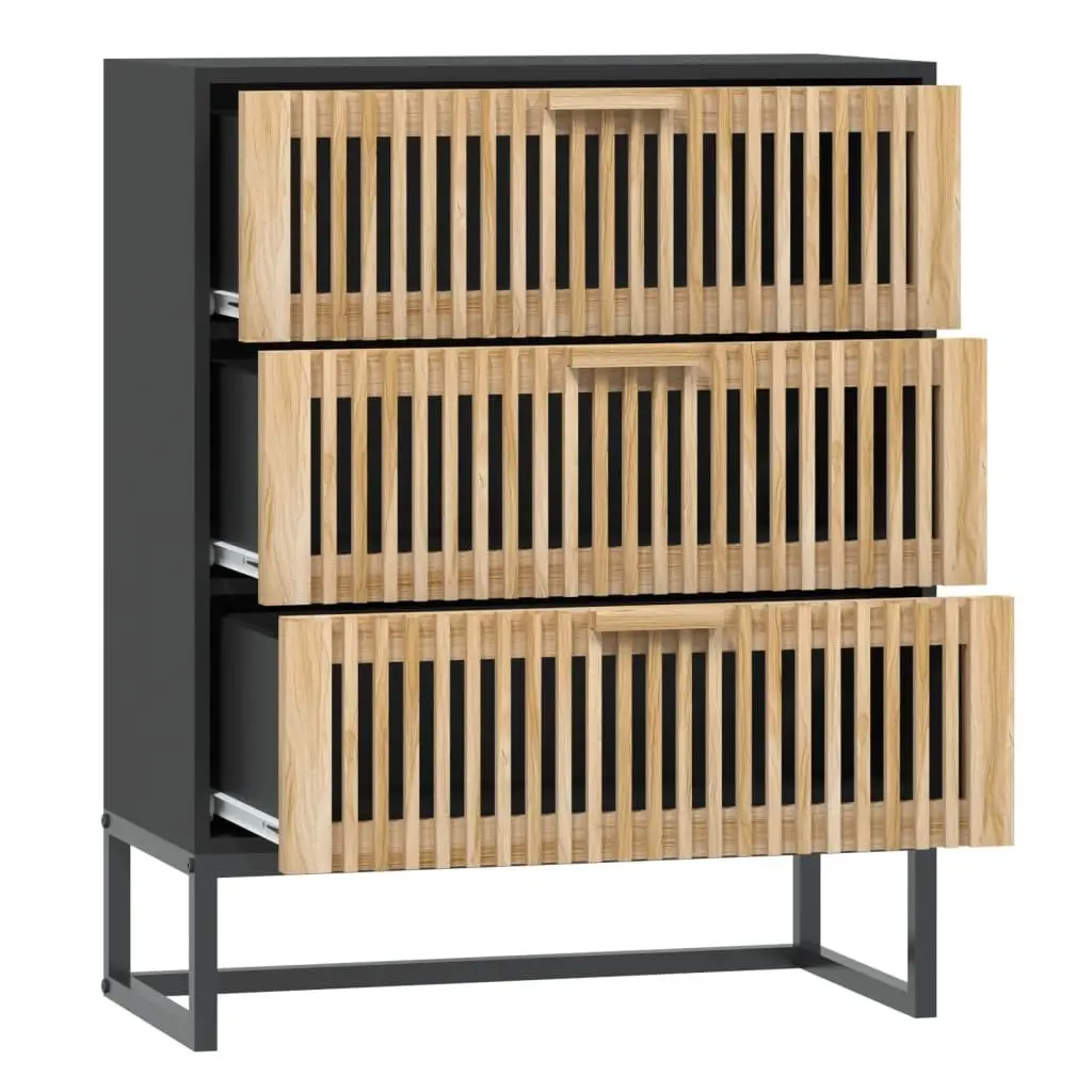 Sideboard Storage Cabinet Black 60x30x75cm Engineered Wood Drawers Furniture
