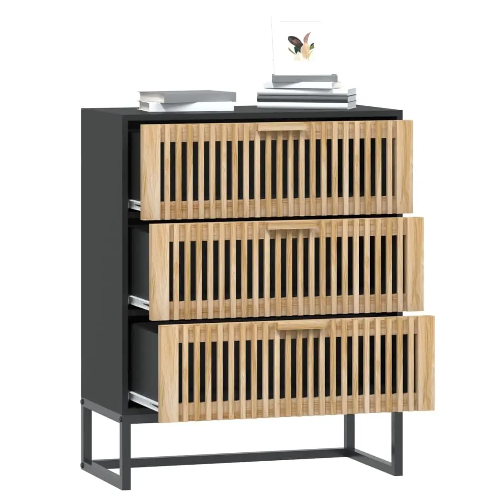 Sideboard Storage Cabinet Black 60x30x75cm Engineered Wood Drawers Furniture