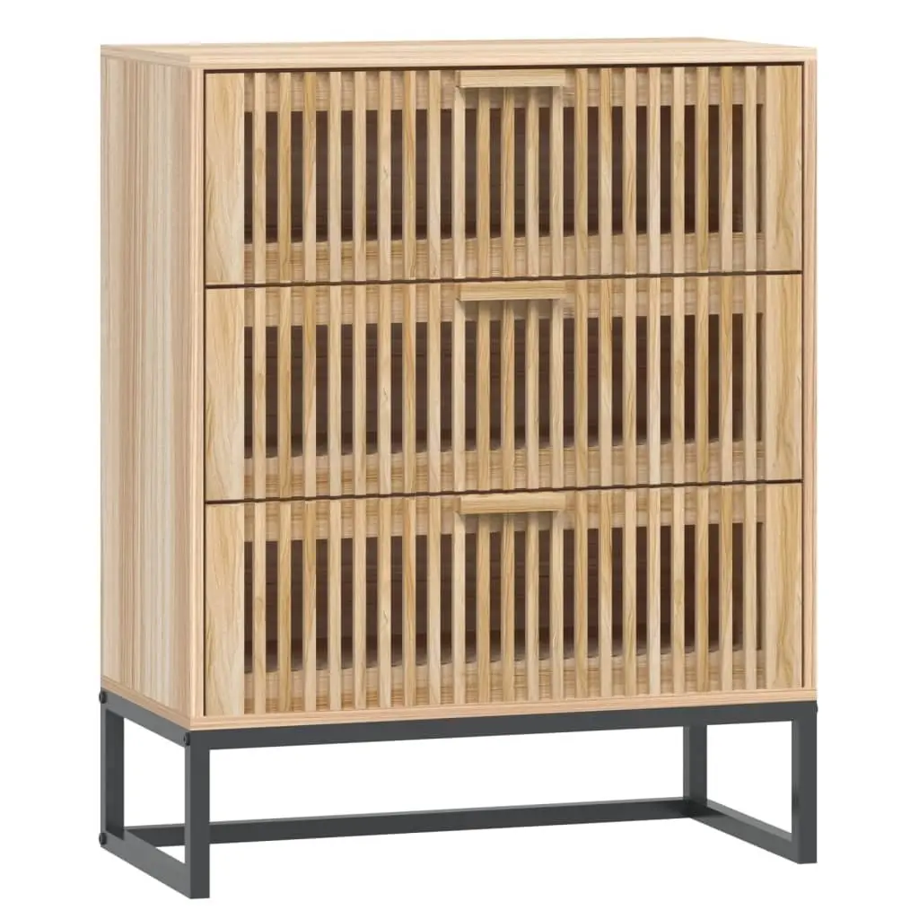 Sideboard Cabinet Brown Engineered Wood 60x30x75 cm with Wooden Drawers and Stable Iron Legs for Home Storage and Display