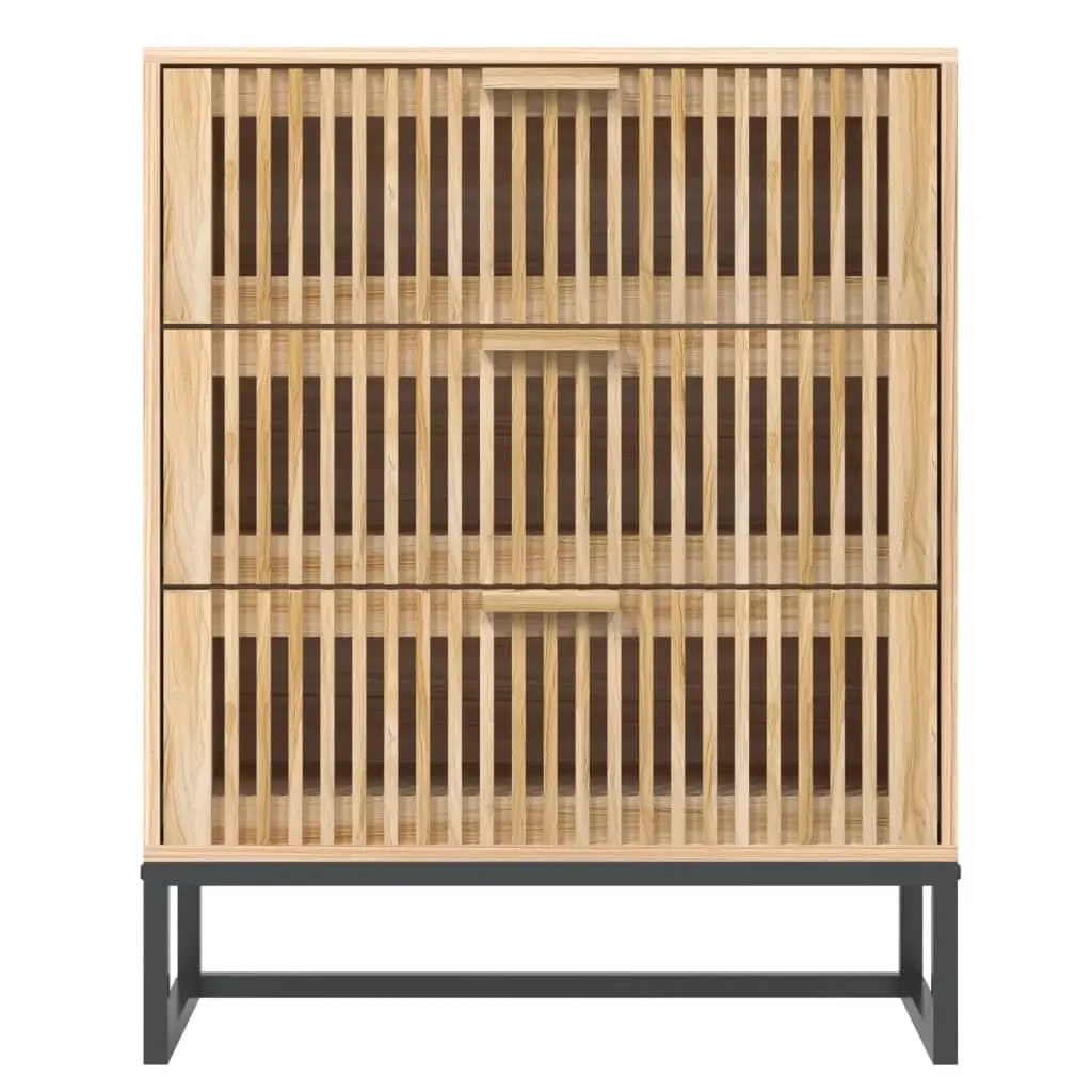 Sideboard Cabinet Brown Engineered Wood 60x30x75 cm with Wooden Drawers and Stable Iron Legs for Home Storage and Display