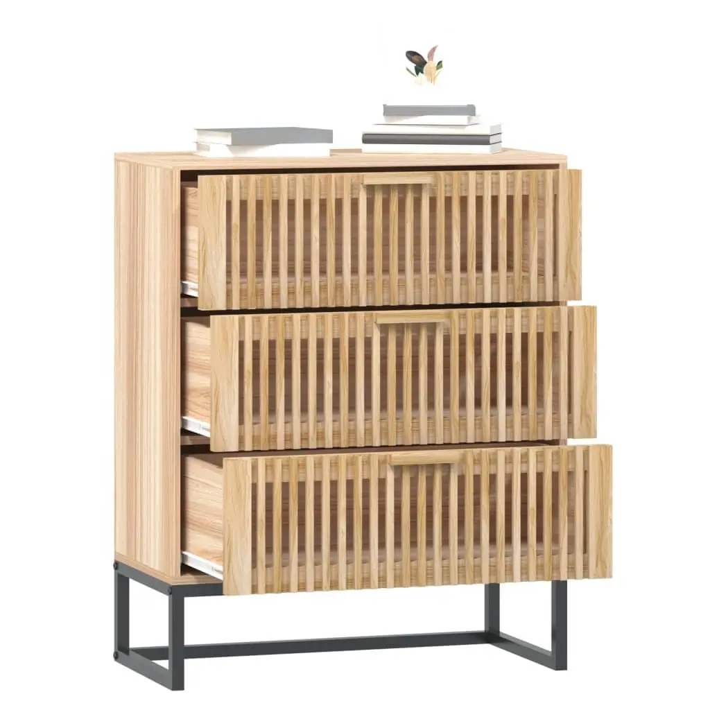 Sideboard Cabinet Brown Engineered Wood 60x30x75 cm with Wooden Drawers and Stable Iron Legs for Home Storage and Display