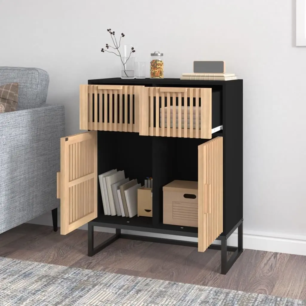 Sideboard Storage Cabinet Black 60x30x75cm Engineered Wood Doors Drawers