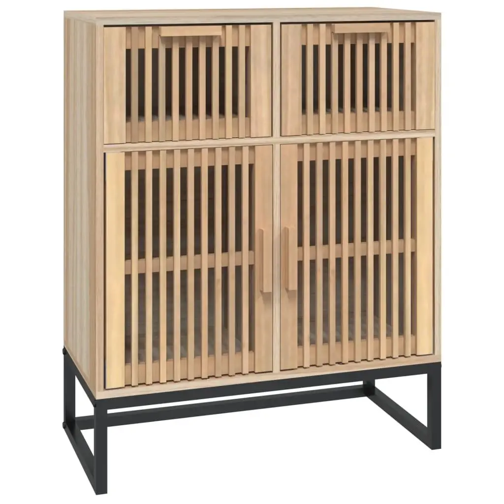 Sideboard Cabinet Engineered Wood Brown 60x30x75 cm with Wooden Doors and Iron Legs