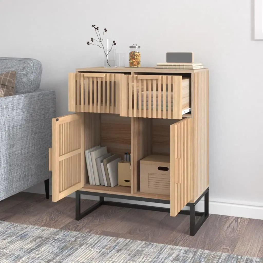 Sideboard Cabinet Engineered Wood Brown 60x30x75 cm with Wooden Doors and Iron Legs