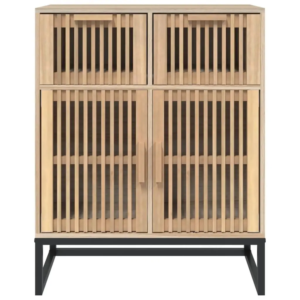 Sideboard Cabinet Engineered Wood Brown 60x30x75 cm with Wooden Doors and Iron Legs