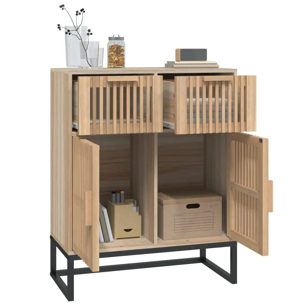 Sideboard Cabinet Engineered Wood Brown 60x30x75 cm with Wooden Doors and Iron Legs