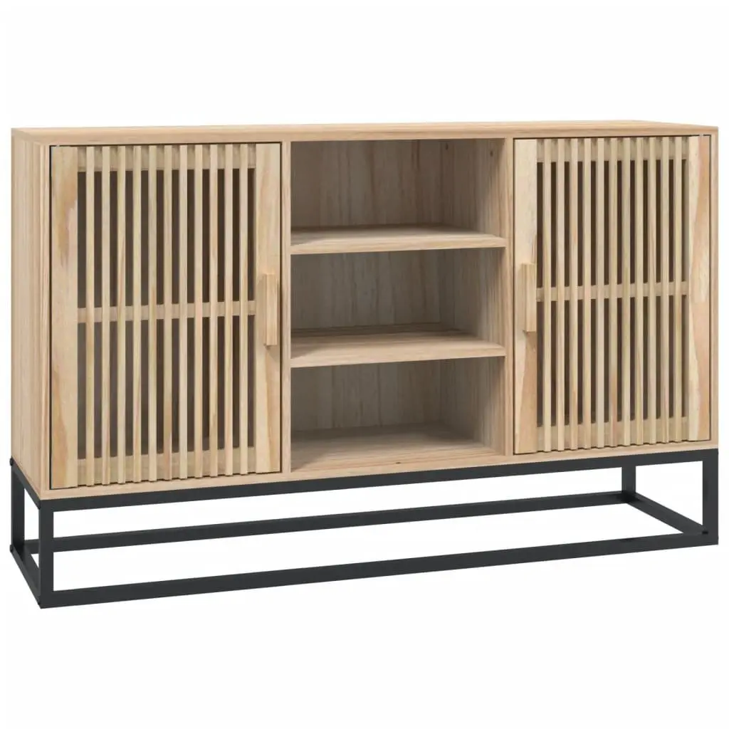 Sideboard Storage Cabinet Brown Engineered Wood 105x30x65cm Buffet Furniture with Wooden Doors and Iron Legs