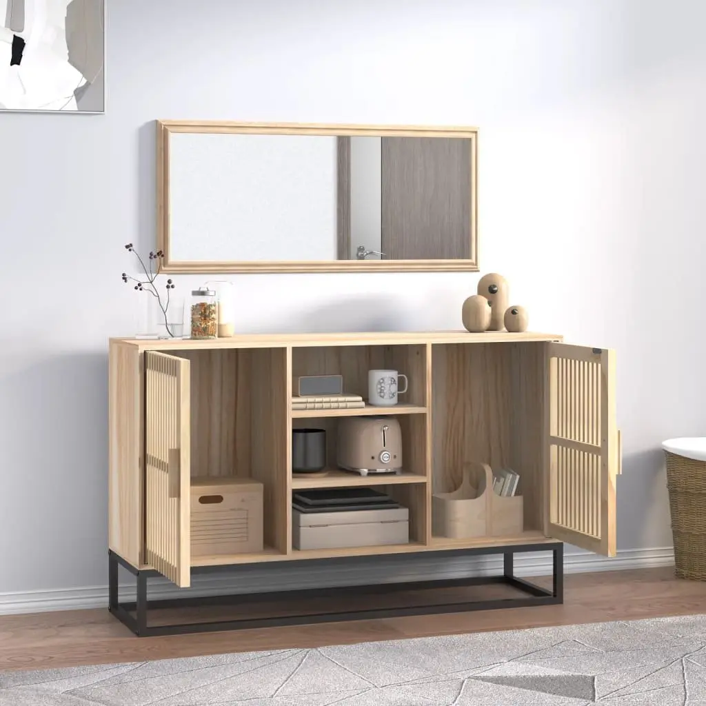 Sideboard Storage Cabinet Brown Engineered Wood 105x30x65cm Buffet Furniture with Wooden Doors and Iron Legs