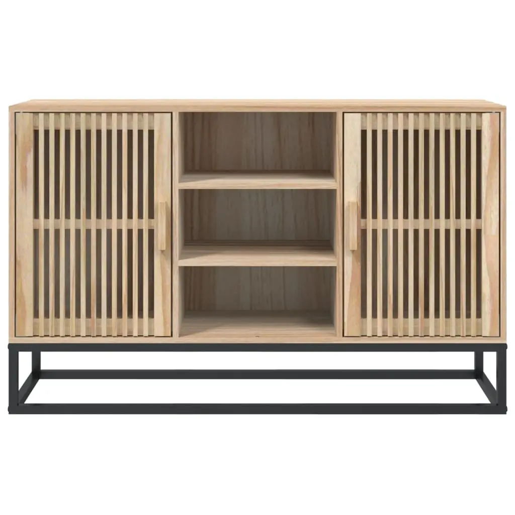 Sideboard Storage Cabinet Brown Engineered Wood 105x30x65cm Buffet Furniture with Wooden Doors and Iron Legs