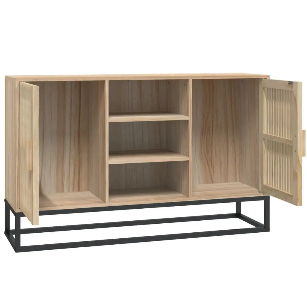 Sideboard Storage Cabinet Brown Engineered Wood 105x30x65cm Buffet Furniture with Wooden Doors and Iron Legs